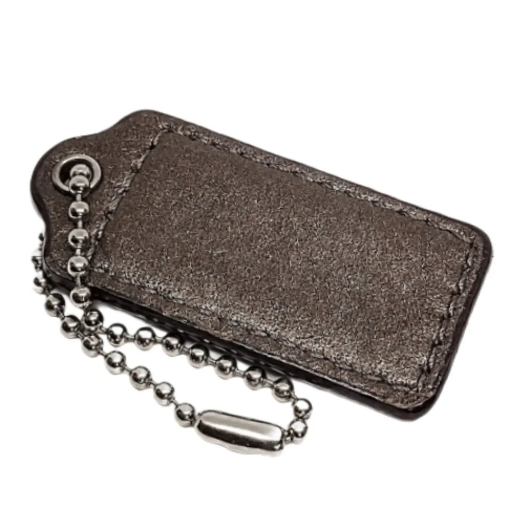 🏷️ 2" Y2K Coach Metallic Bronze Leather Hang Tag Bag Fob Charm Keychain Rare - Picture 4 of 5